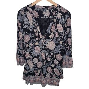 Lucky Brand Top Womens Plus 2X Floral Blouse/Top Pull Over/ V-neck Lightweight